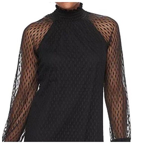 Nina Leonard Sheer Lace Overlay Mock Neck Sheath Dress Sz L Black Long Sleeve - Picture 3 of 16